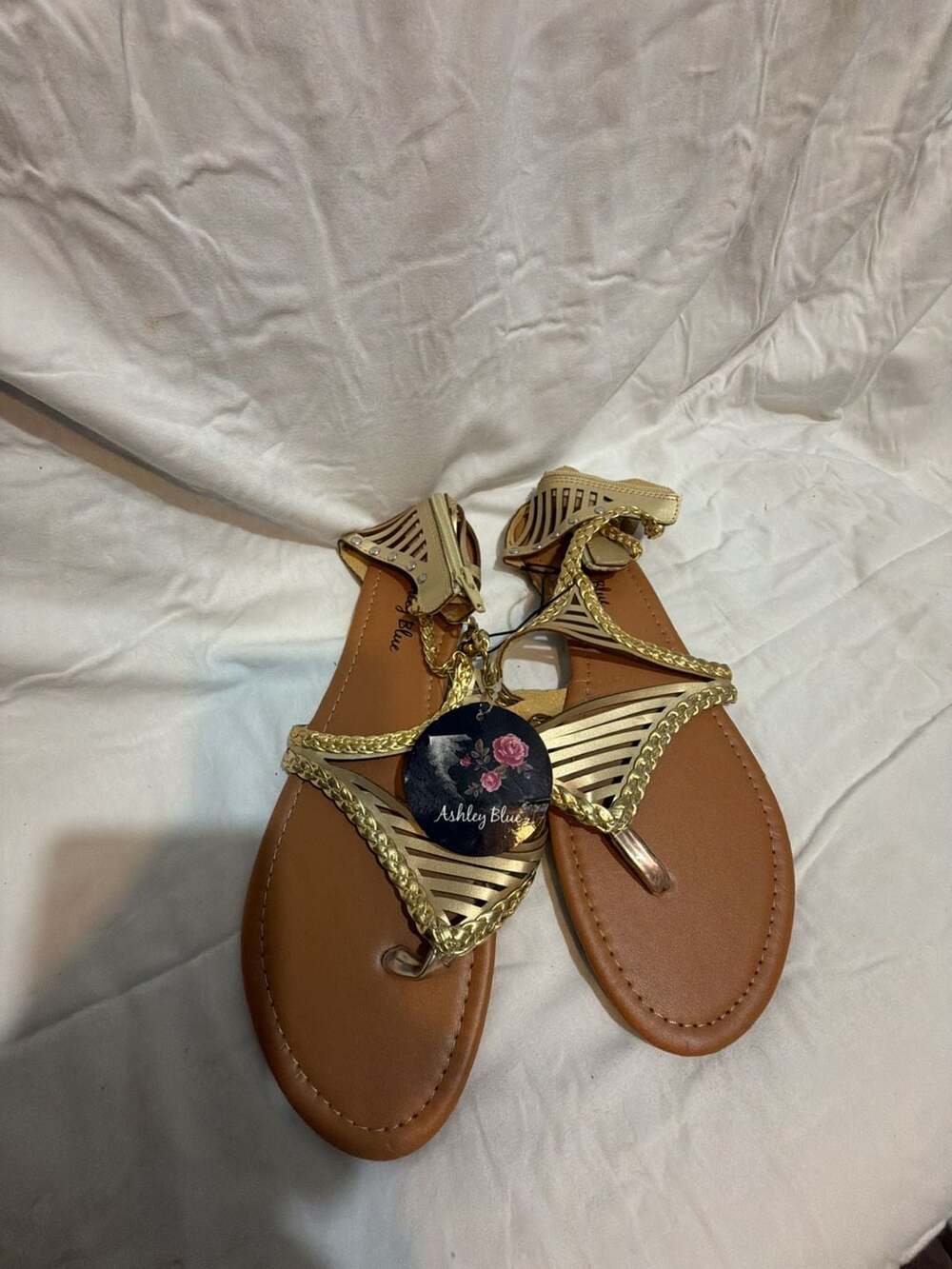 Ashley Blue Gold Strappy Gladiator Thong Sandals